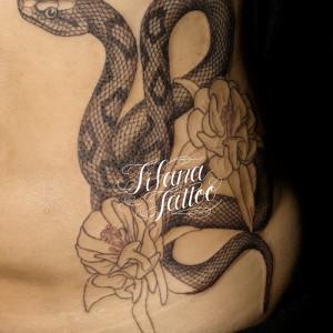 蛇|オダマキの花のタトゥー|製作中