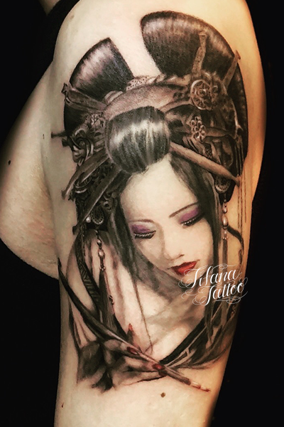 花魁のファインライン タトゥー ギャラリー Tifana Tattoo 東京 渋谷のタトゥースタジオ