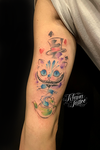 不思議な国のアリス チェシャ猫のタトゥー ギャラリー Tifana Tattoo 東京 渋谷のタトゥースタジオ