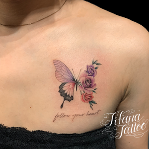 蝶|薔薇|文字のファインライン ・タトゥー