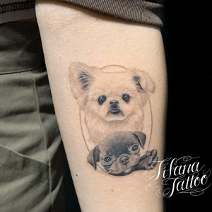 ２匹の愛犬を組み合わせたファインライン・タトゥー