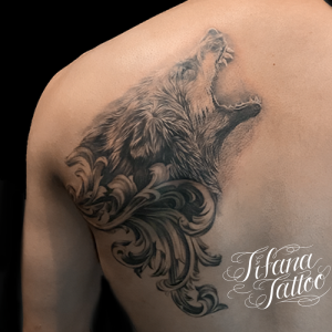 狼|オーナメントのファインライン・タトゥー