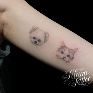 愛猫と愛犬のポートレートタトゥー