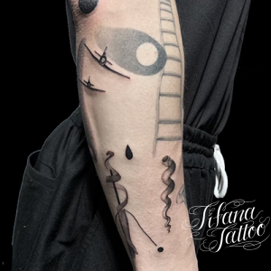 ハシゴ|戦闘機のジオメトリック・タトゥー